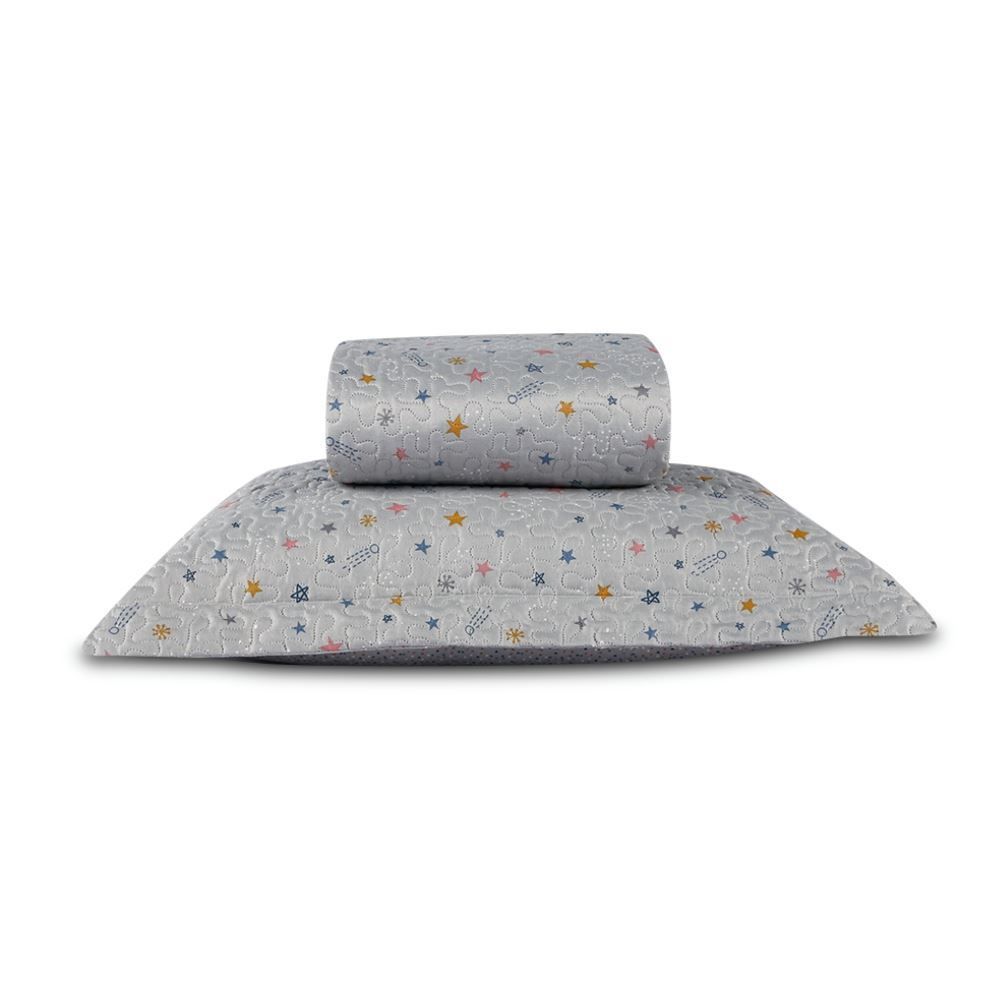 Kit Colcha Solteiro Dupla Face Matelado Havan Kids 2 pçs - Aster Star Cinza