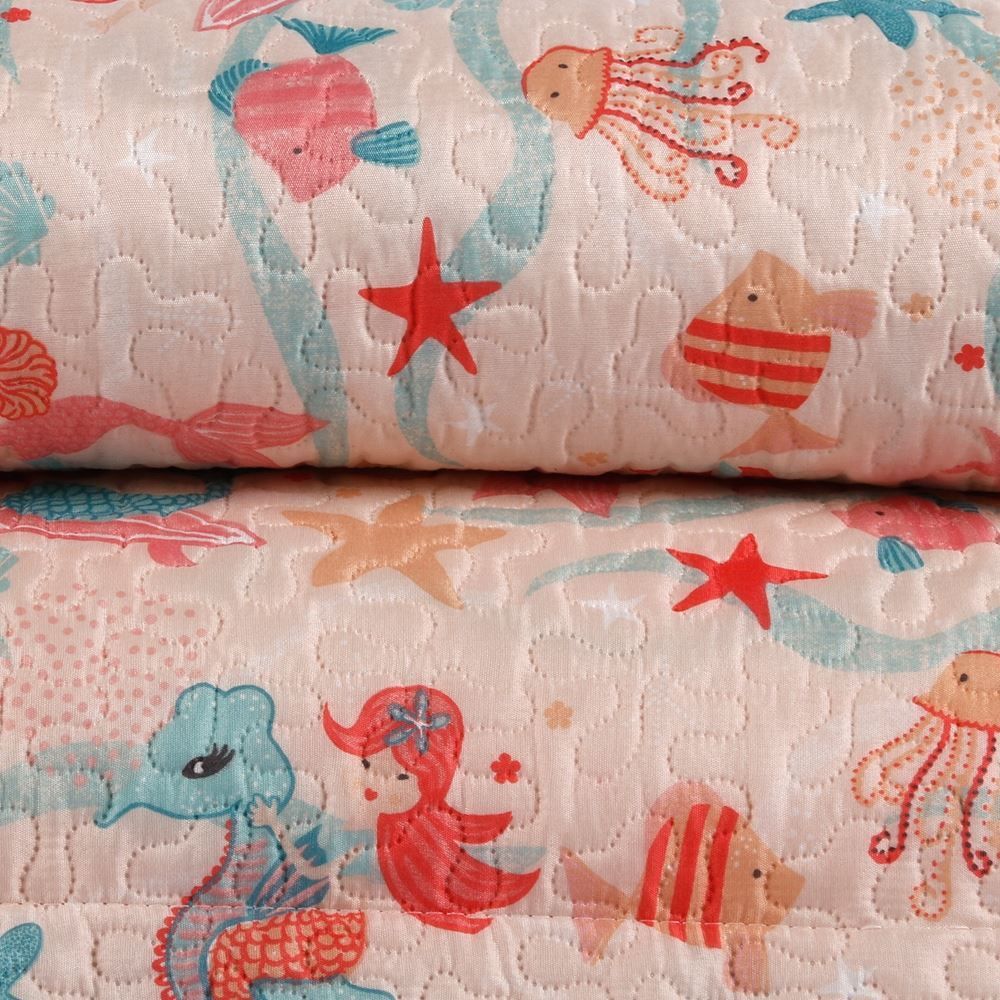 Kit Colcha Solteiro Dupla Face Matelado Havan Kids 2 pçs - Sereia Kids Salmão
