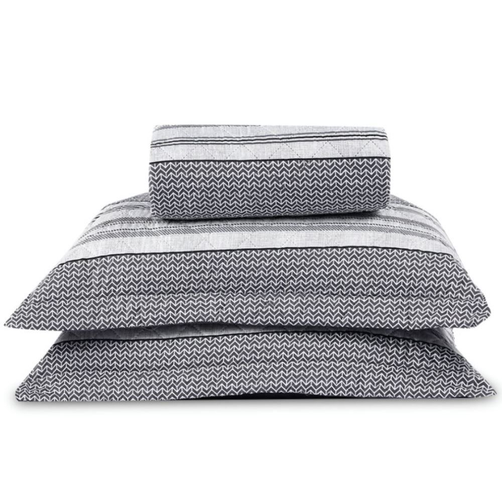 Kit Colcha King Versalhes Estampada Havan Casa 3 Peças - Geo Cinza