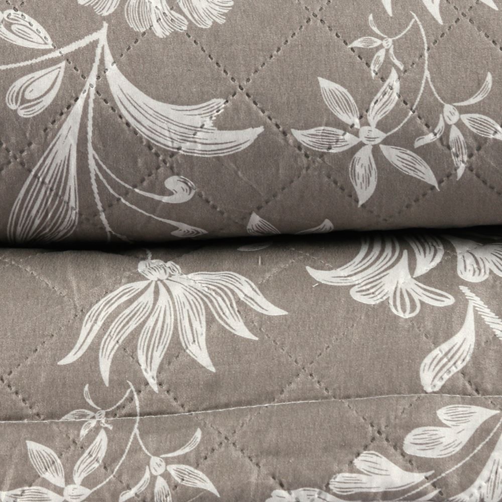 Kit Colcha King 100% Poliéster Havan Casa 3 pçs - Floral Taupe