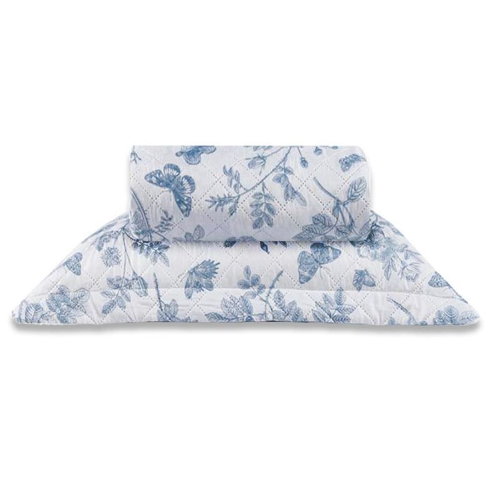 Kit Colcha Solteiro 150 Fios Havan Casa 2 pçs - Floral Azul