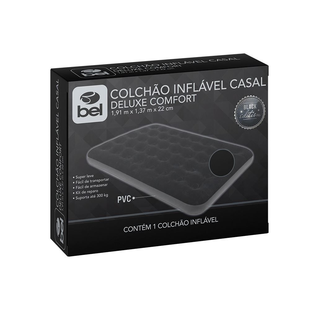 Colchão Inflável Casal Deluxe Comfort Preto Bel Resistente E Prático - Preto