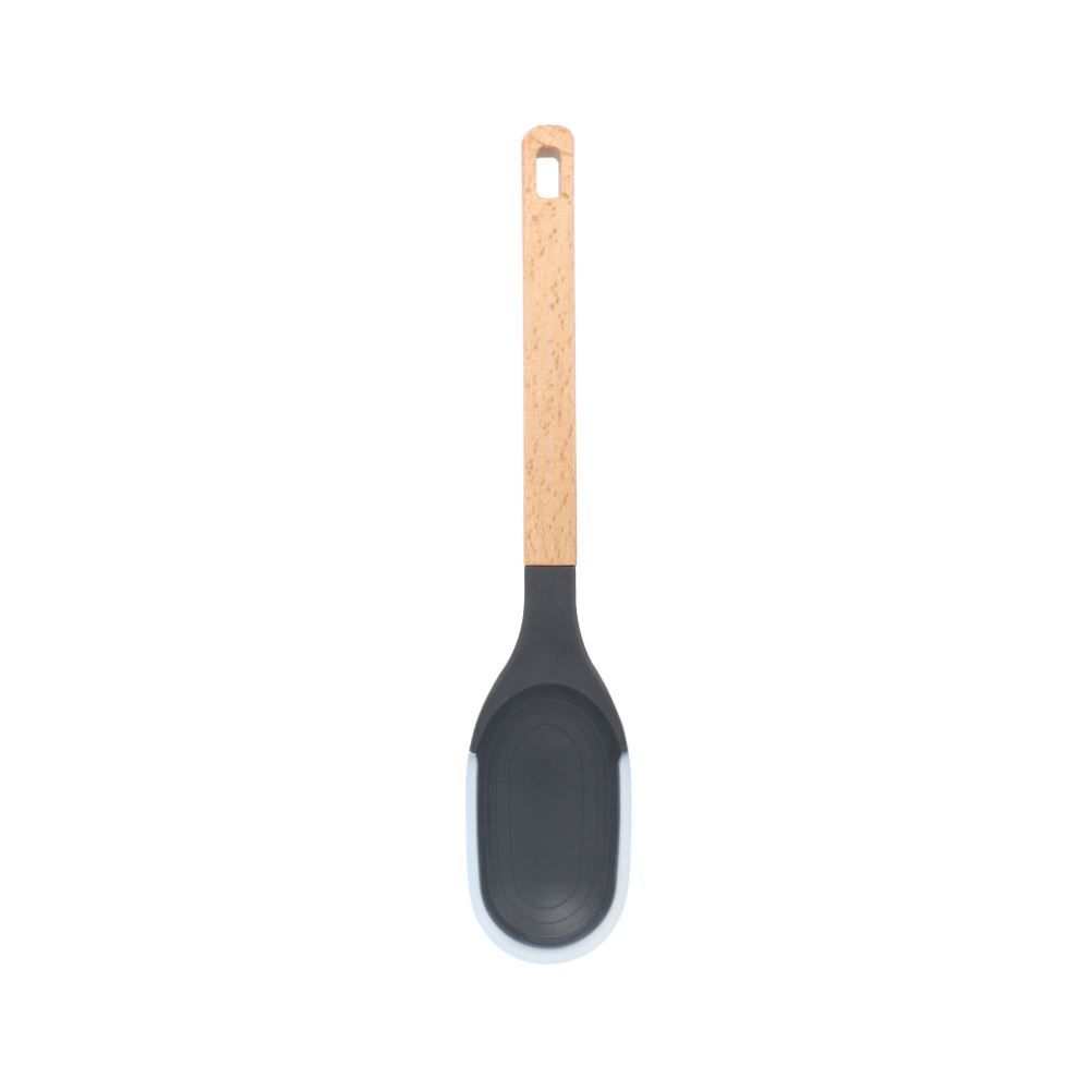 Colher De Silicone Com Cabo De Madeira Havan Casa 34 Cm - Preto 