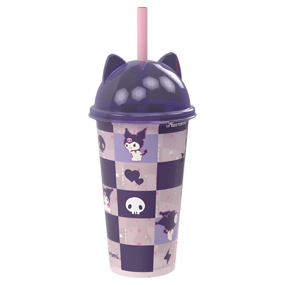 Copo Shake com Tampa Lúdica 3D Kuromi 500Ml Plasútil
