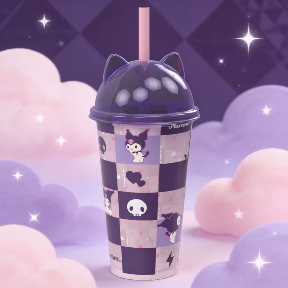 Copo Shake com Tampa Lúdica 3D Kuromi 500Ml Plasútil