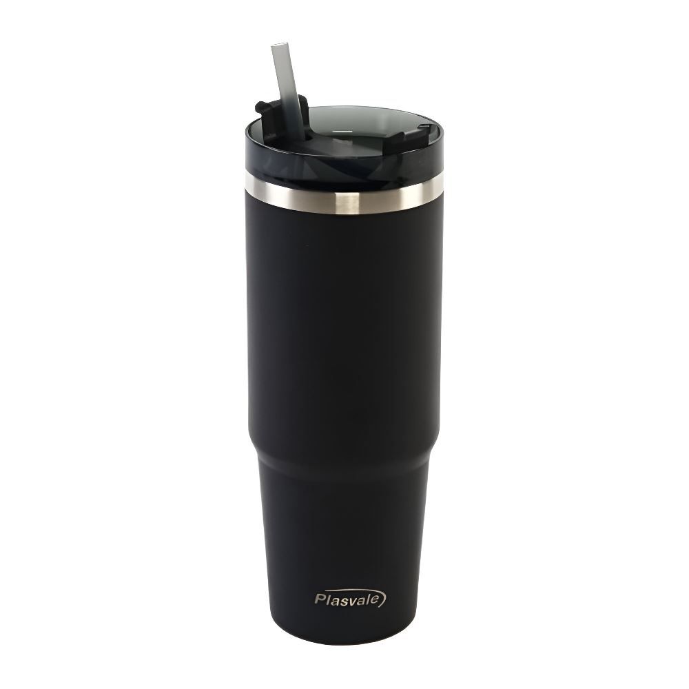 Copo Térmico Com Canudo Plasvale 900Ml - Preto