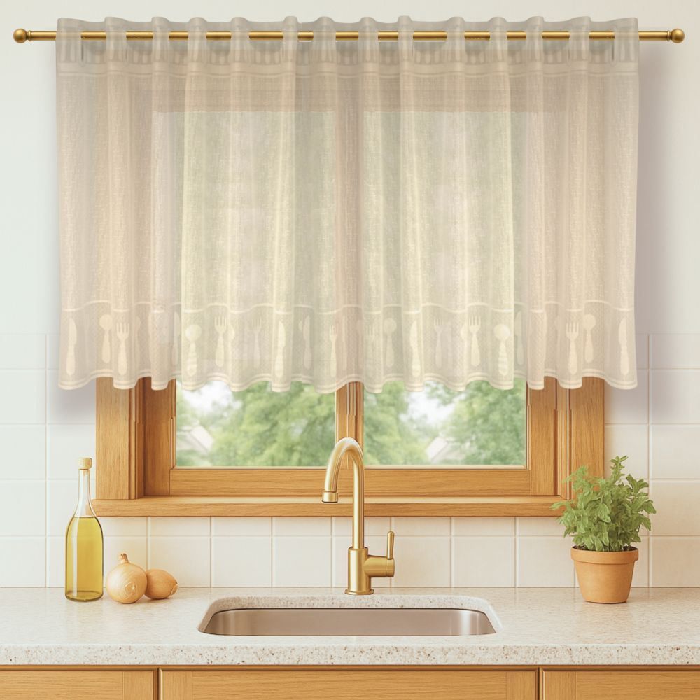 Cortina para Cozinha de Renda 2,00Mx80cm Siena Havan Casa - Bege Talheres