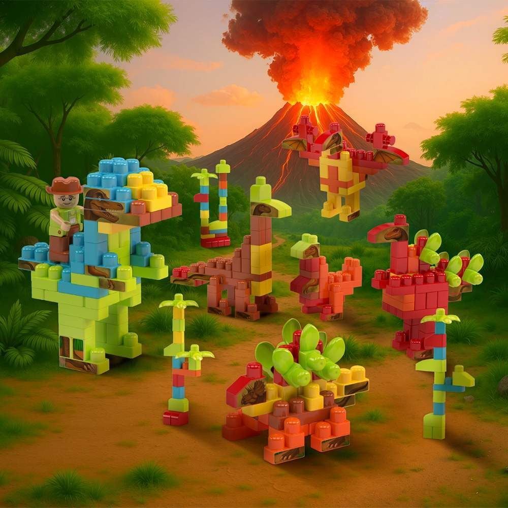 Blocos de Montar Dinossauros 280 Peças Dismat