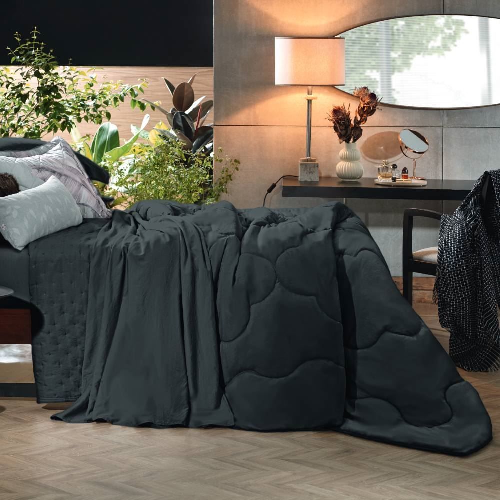 Edredom Casal 100% Poliéster Elegance Hedrons 1 Pç - Preto 