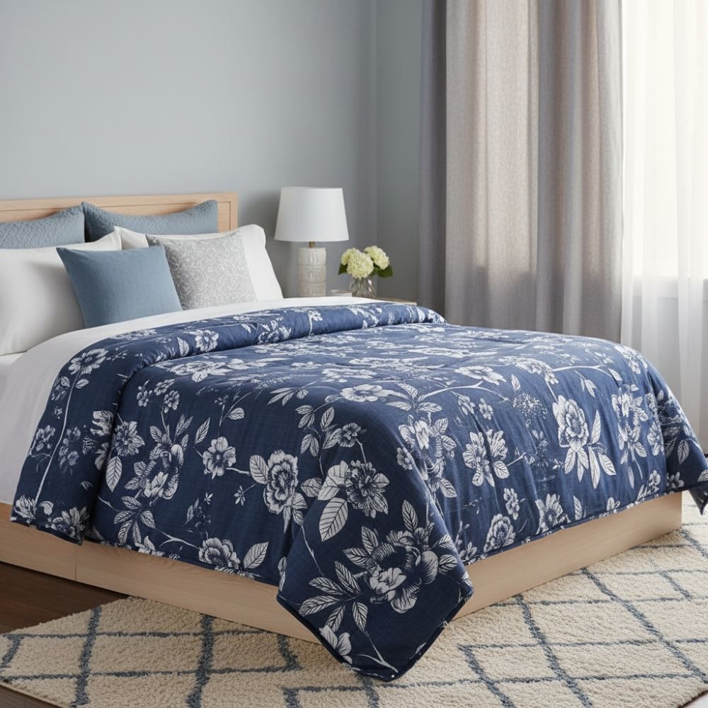 Edredom Casal Estampado Bellagio Havan Casa - Cecilia Floral Azul