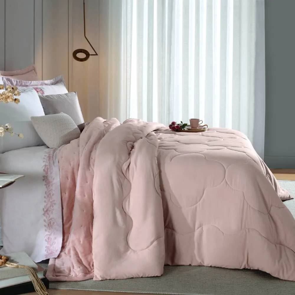 Edredom Queen 100% Poliéster Elegance Hedrons - Rosa tule