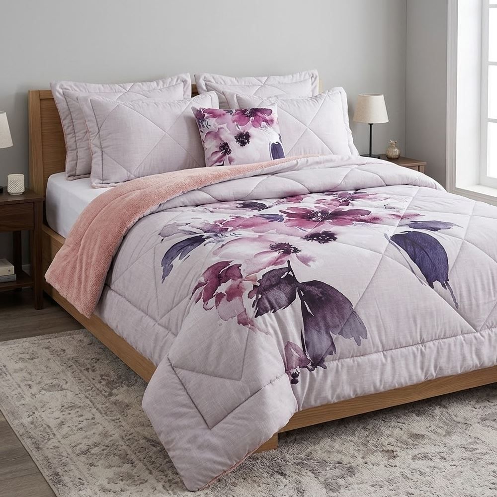 Edredom Queen Dupla Face Plush Versátile Havan Casa - Cecilia Floral Rosa