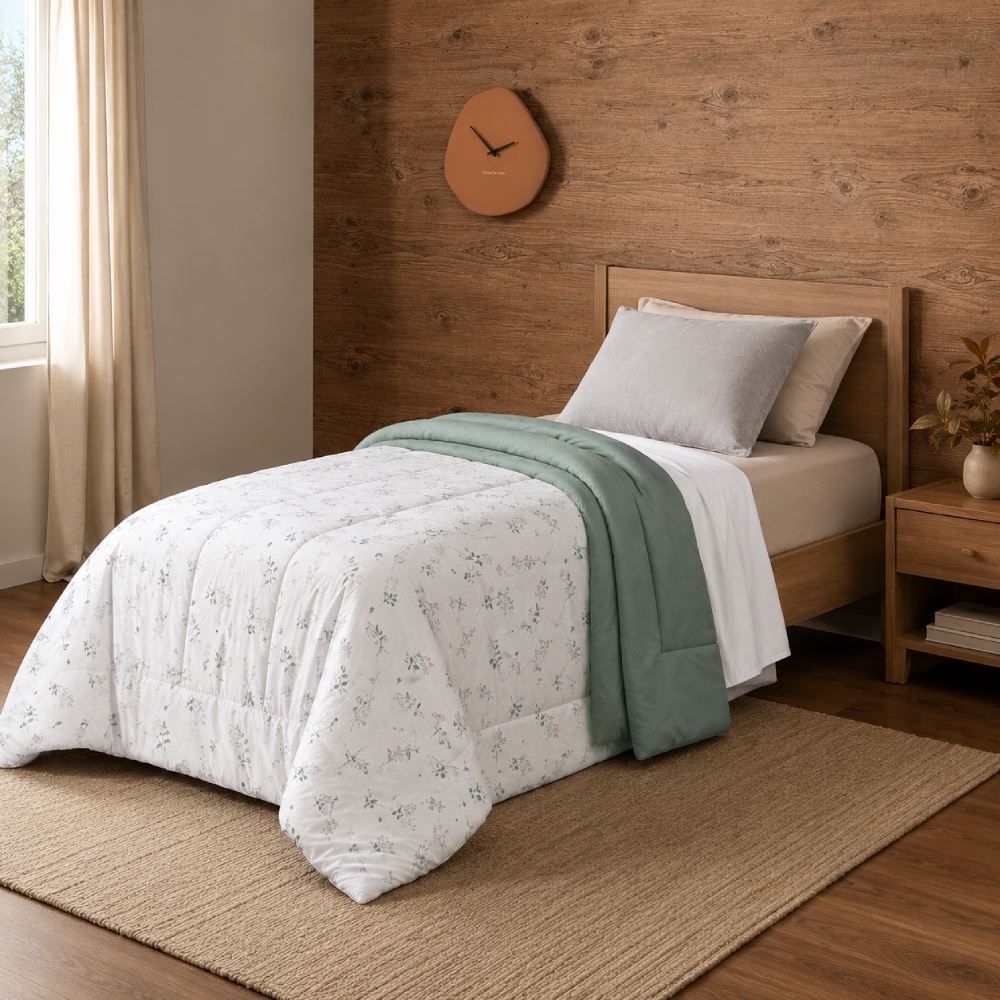 Edredom Solteiro Dupla Face Malha Blend Altenburg  - Olivia Floral Verde 2