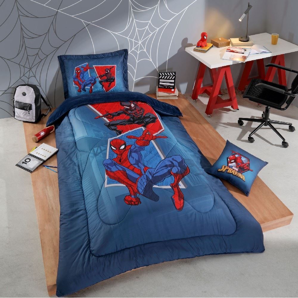 Edredom Solteiro Disney 100% Poliéster Plush Hedrons - Homem Aranha