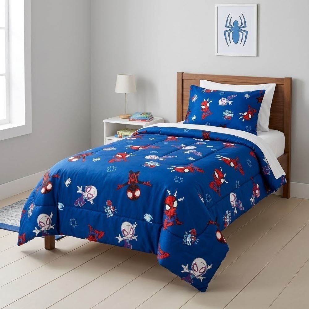 Edredom Solteiro 100% Poliéster Disney Hedrons - Spidey Webs Rotativo