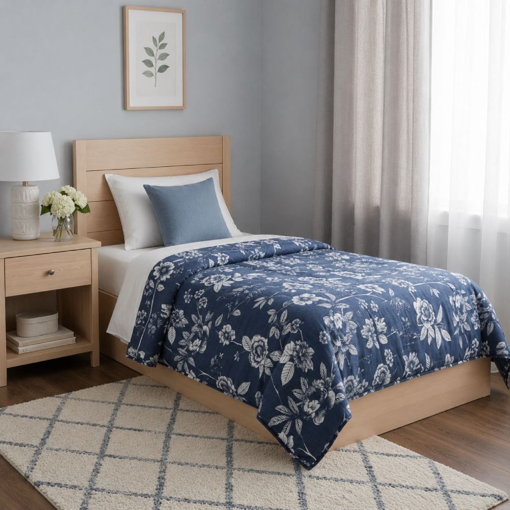 Edredom Solteiro Estampado Bellagio Havan Casa - Cecilia Floral Azul