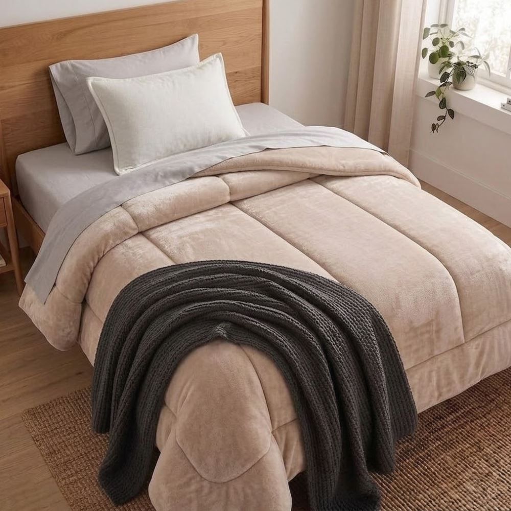 Edredom Solteiro Plush Inove Provence Havan Casa - Bege