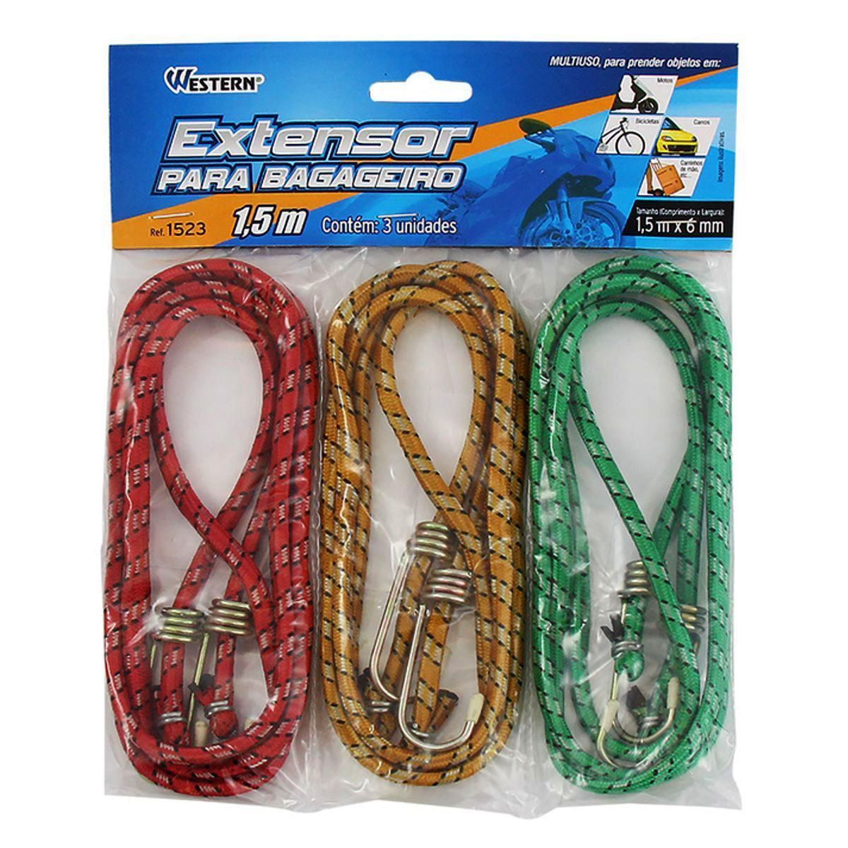 Extensores Elásticos Para Bagageiro 1,5M X 6Mm 3 Peças Western - 1523