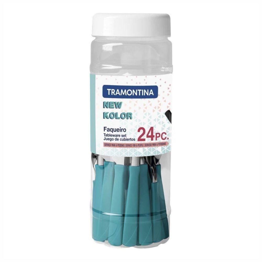 Faqueiro Tramontina New Kolor Aço Inox 24 Peças - Turquesa