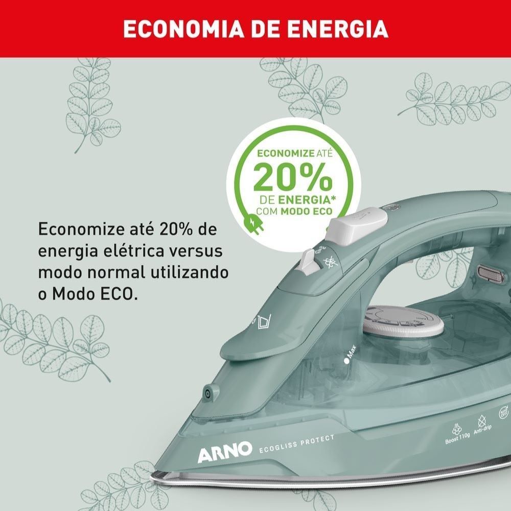 Ferro a Vapor Ecogliss Protect com Modo ECO e Desligamento Automático