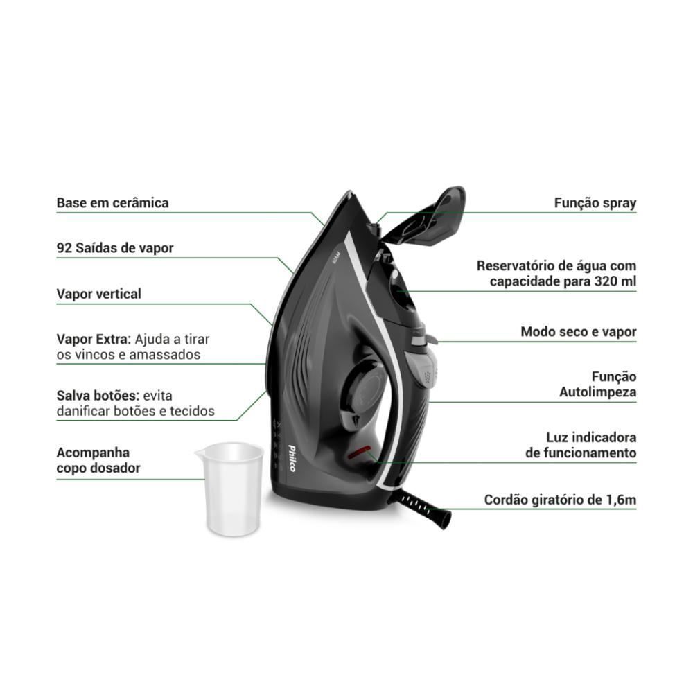 Ferro de Passar a Vapor Philco 320ml Base Cerâmica PFV70