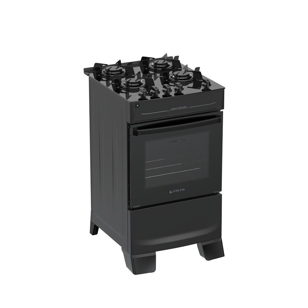 Fogão de Piso 4 Bocas Atlas Mônaco Top Glass Preto
