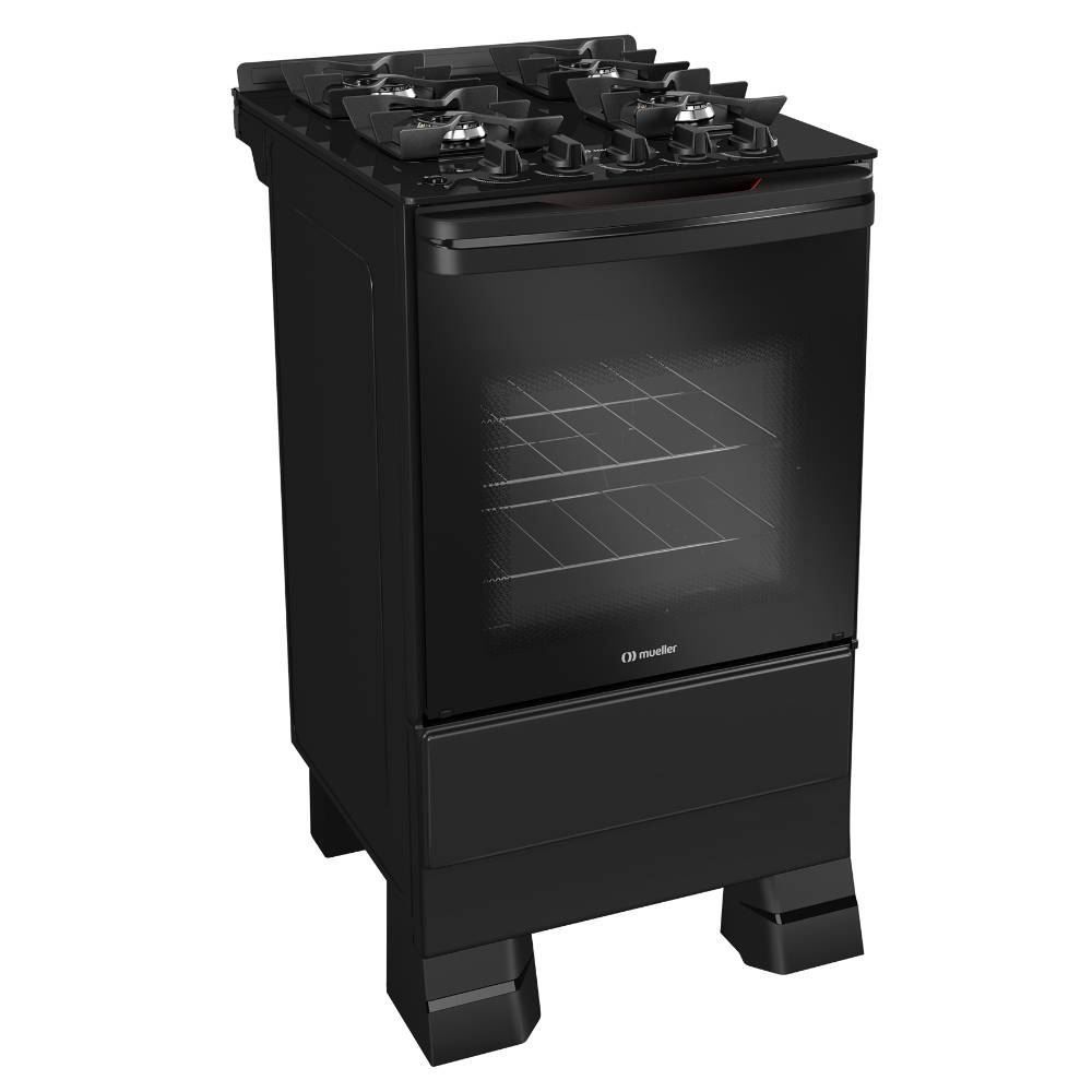 Fogão De Piso 4 Bocas Mueller Mesa De Vidro Preto Mfv4bf - Bivolt