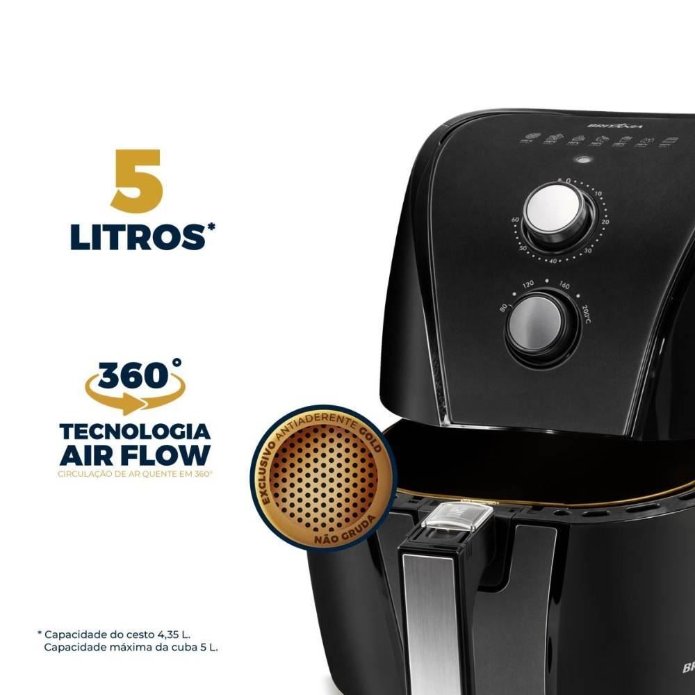 Fritadeira Air Fryer Britânia 5 Litros Antiaderente Gold 1500W BAF45A