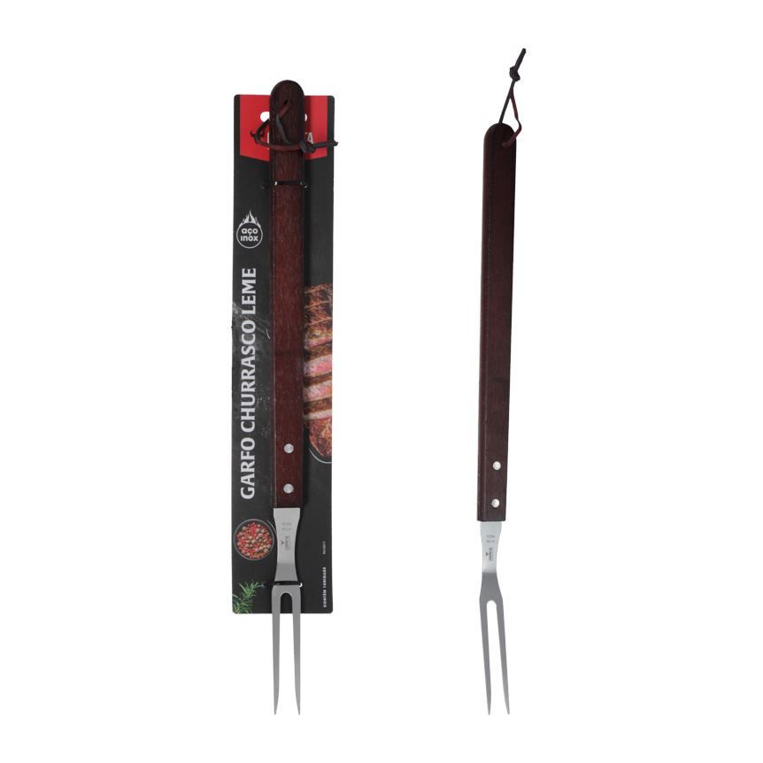 Garfo Para Churrasco De Inox Com Cabo De Madeira Leme 47Cm