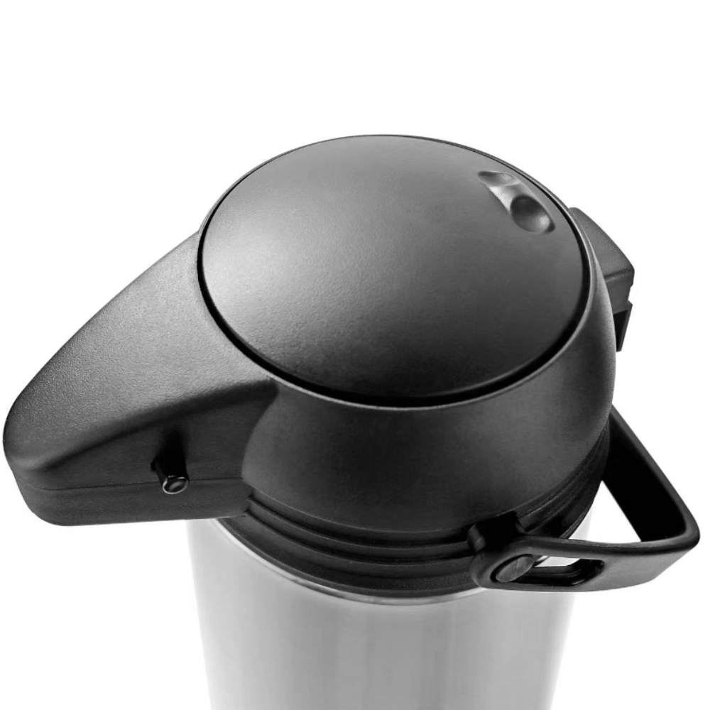 Garrafa Térmica De Pressão Com Alça Inox Havan Casa 1,9 Litros - Preto e Inox