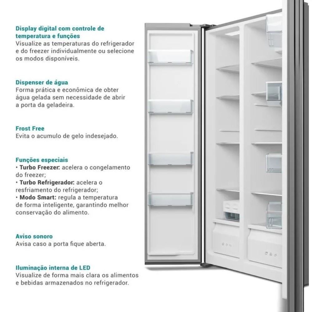 Geladeira Side By Side Philco Inverter Inox 486 Litros PRF504ID