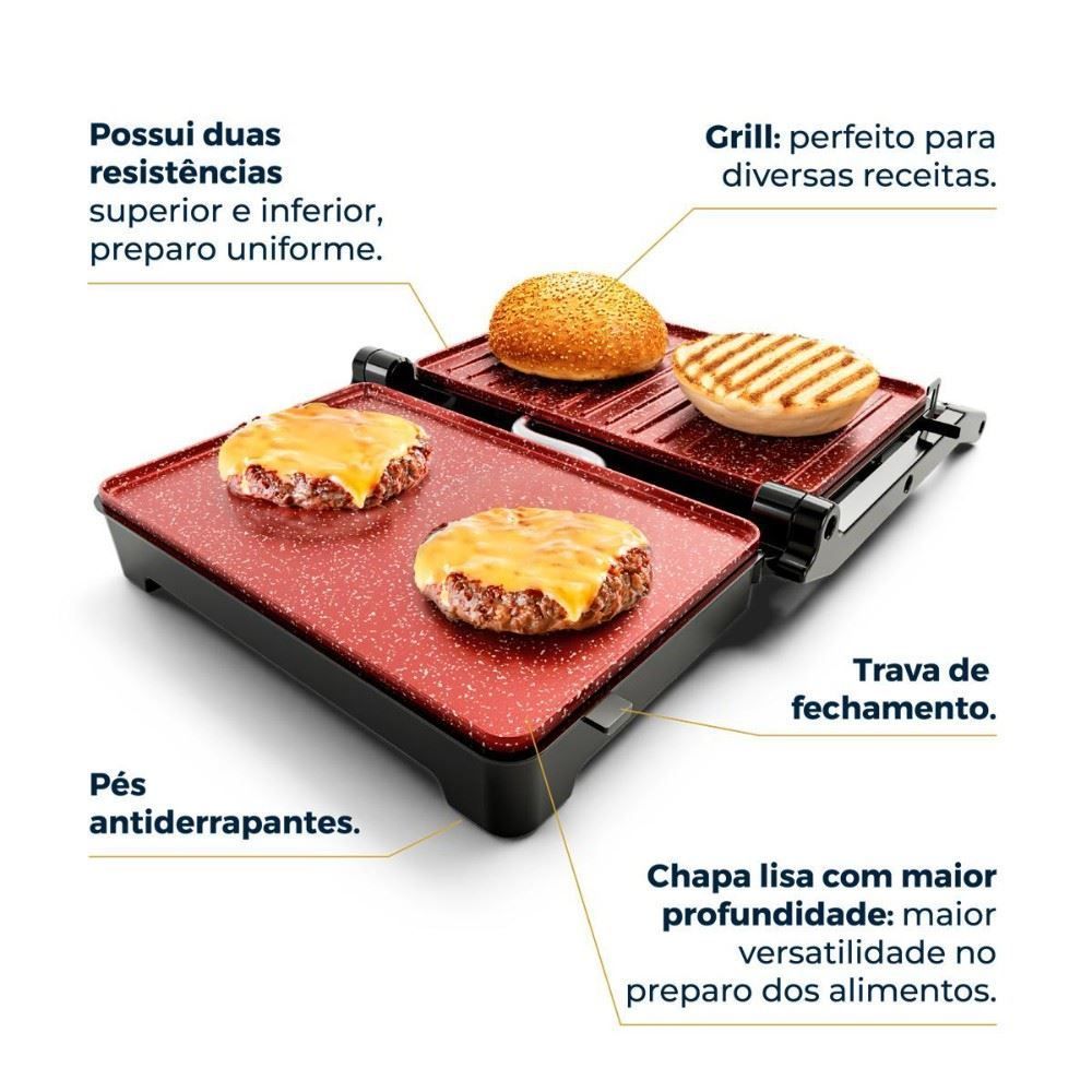 Grill e Sanduicheira Britânia 2 em 1 com Abertura 180º BGR28A