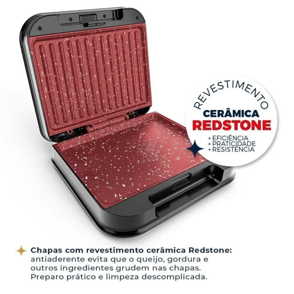 Sanduicheira e Grill Britânia 2 em 1 Redstone 850W BGR35A