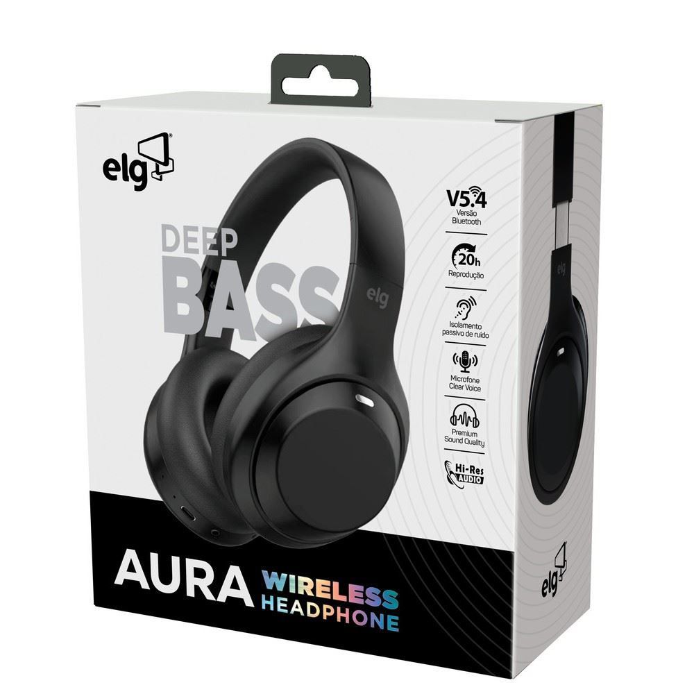 Fone de Ouvido Bluetooth Elg Aura com Microfone Preto