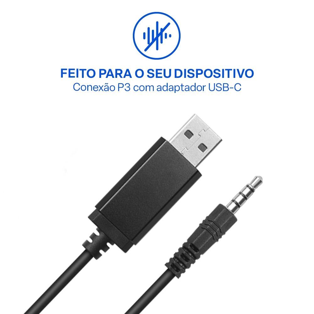 Headset com Fio P3 Multi Adaptador Usb Controle de Volume Integrado