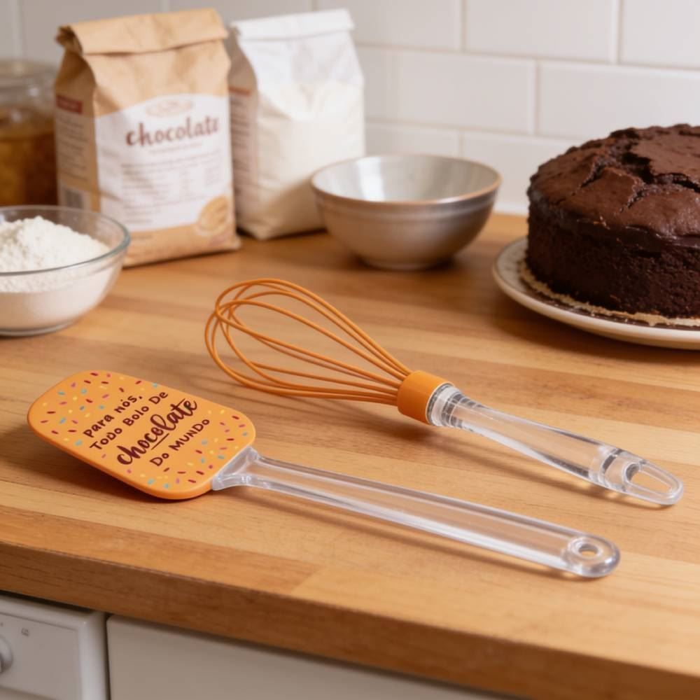 Jogo Espátula e Fouet Silicone Havan Casa - Bolo Choco