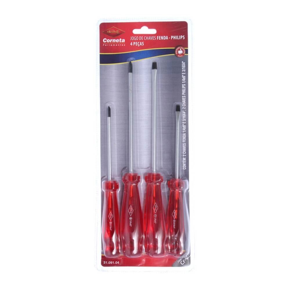Jogo Chave De Fenda E Chave Philips 4 Peças Corneta - 7896980443684