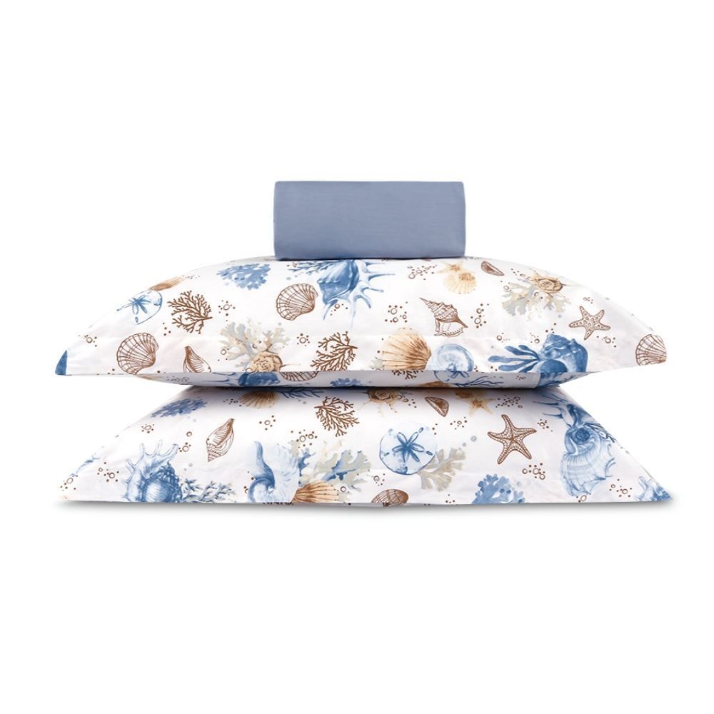 Jogo de Cama Casal Percal Buona Fortuna 3 pçs - Acqua Azul Novo
