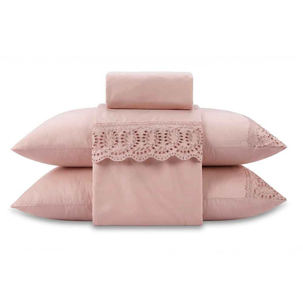 Jogo de Cama Imperial Casal com Renda Havan Casa 4 pçs - Rosa