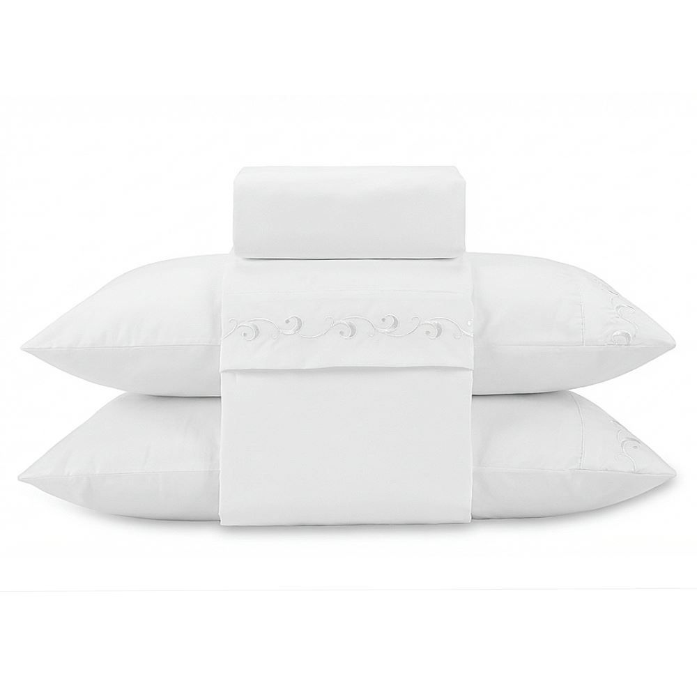 Jogo de Cama Casal Imperial Bordado Havan Casa 4 pçs - Branco