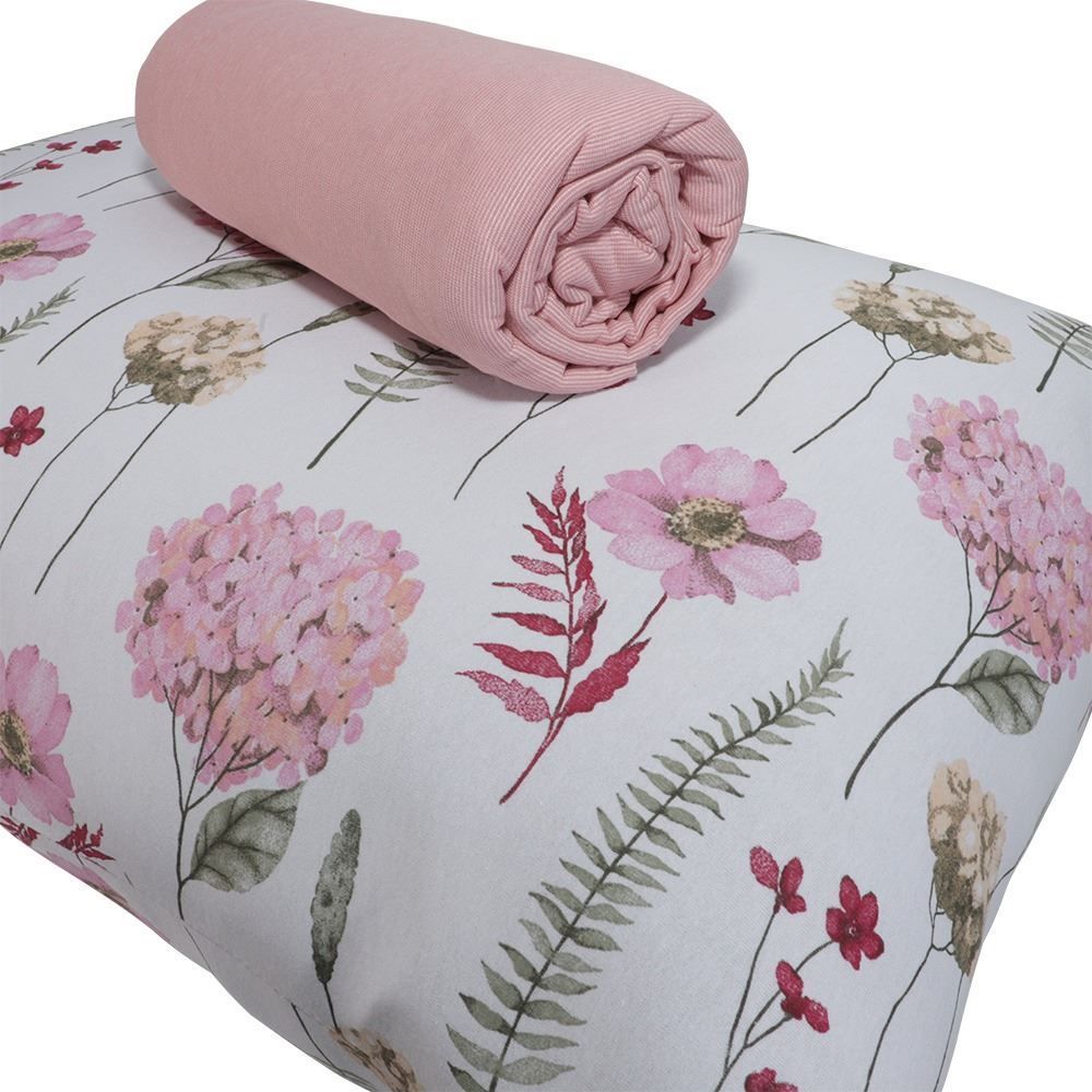 Jogo de Cama Casal Malha Solecasa Havan Casa 3 pçs - Jardim Rosa Suave