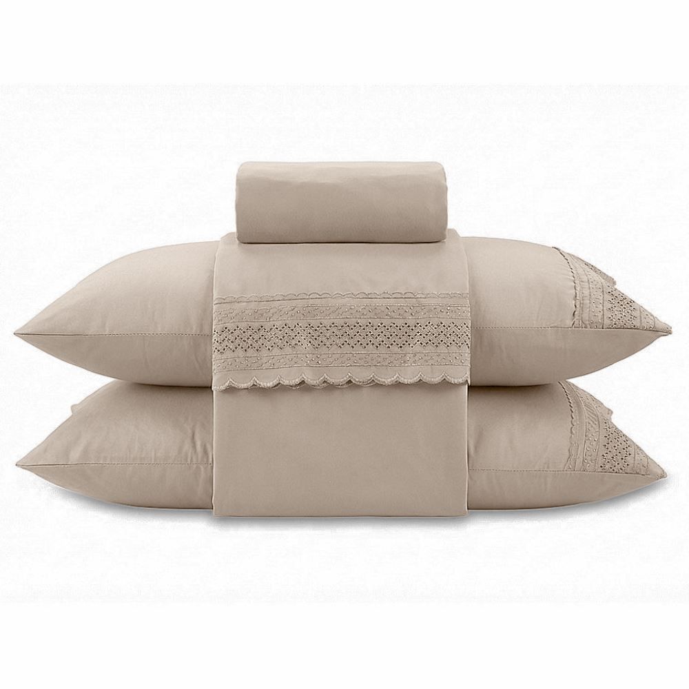 Jogo de Cama King Renda Imperial Havan Casa 4 pçs - Bege