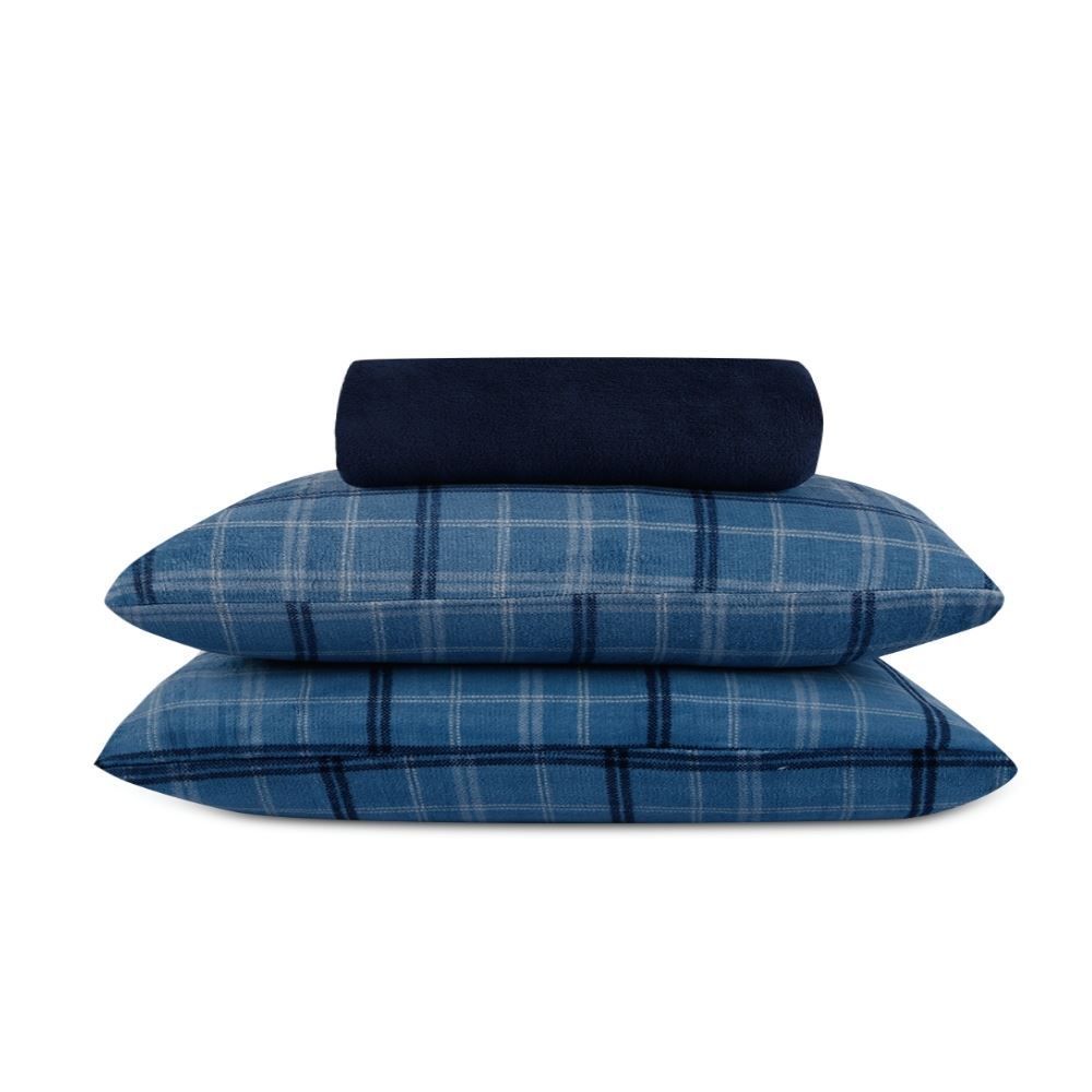 Jogo de Cama Plush Provence Queen 3 pçs - Enzo Azul