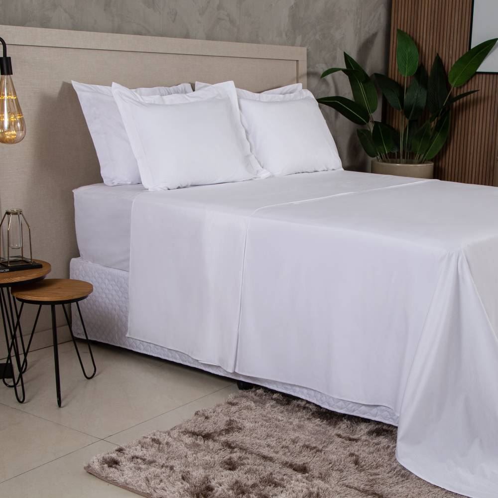 Jogo De Cama Queen Percal Buona Fortuna 4 Pçs - Branco