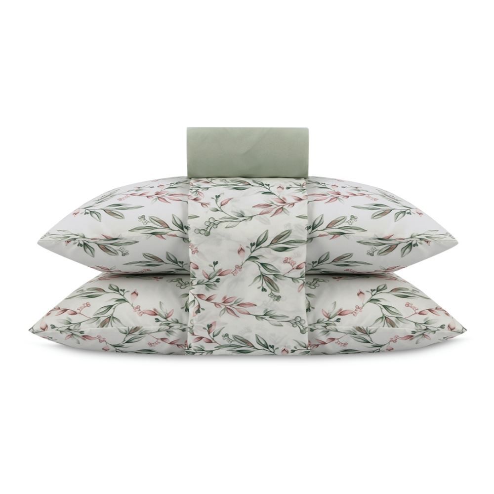 Jogo de Cama Queen Napoli Havan Casa 4 pçs  - Olivia Folhas Verdes