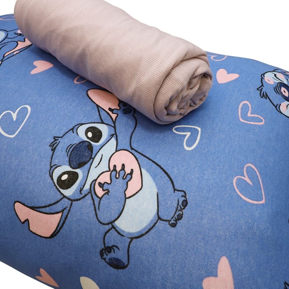 Jogo De Cama Solteiro Malha Estampado Disney - STITCH SWEET/MALBEC CLARO