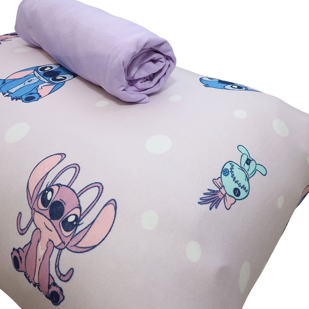 Jogo De Cama Solteiro Malha Estampado Disney - LOVE STITCH/LAVANDA - 67