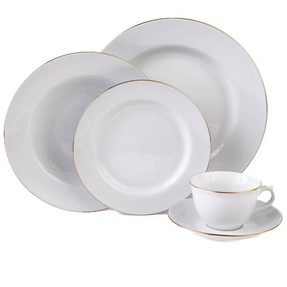 Jogo de Jantar Porcelana com Filete de Ouro Imperial Havan Casa - 20 Peças