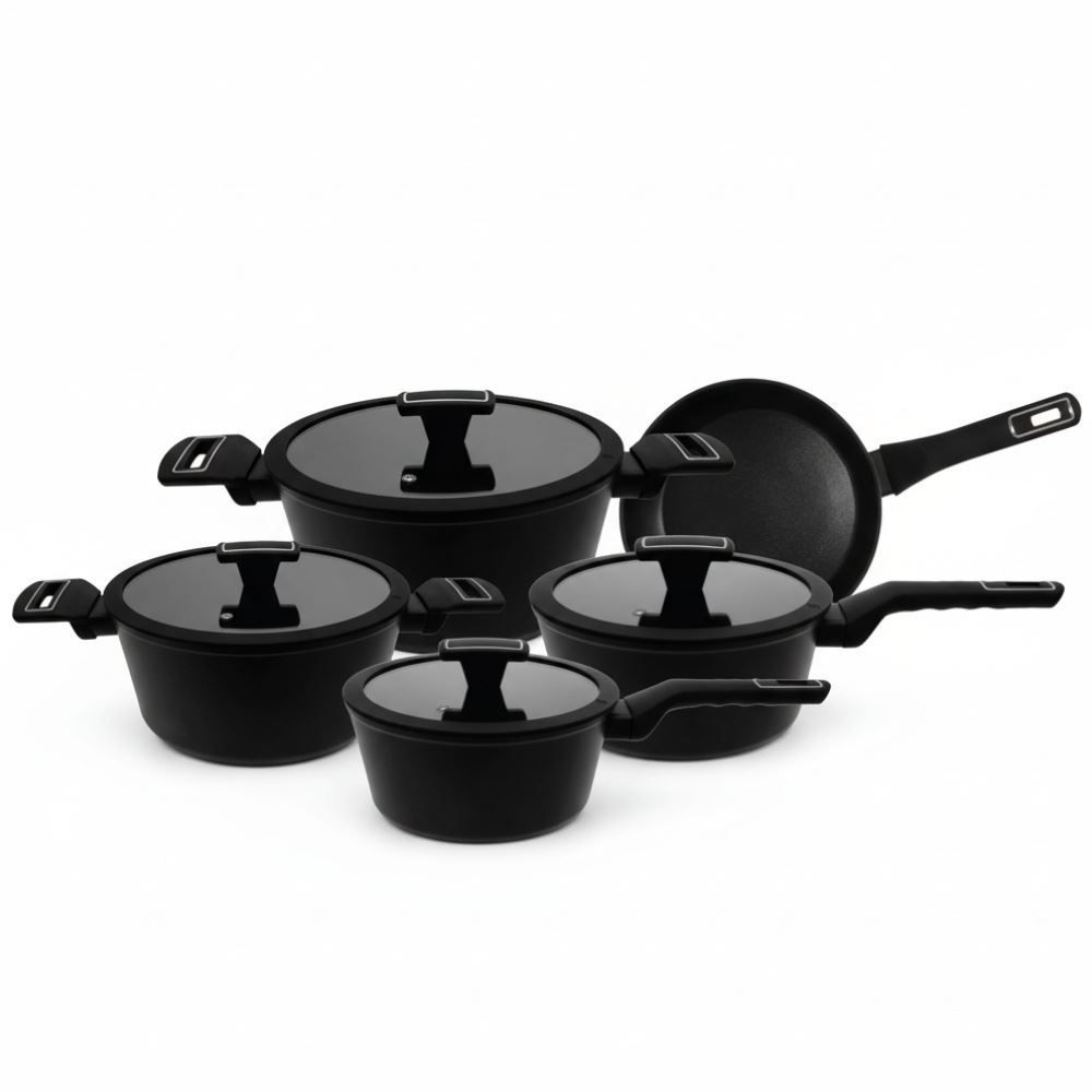 Jogo de Panelas Indução Manhattan Preto 5 Peças Hauskraft - Preto