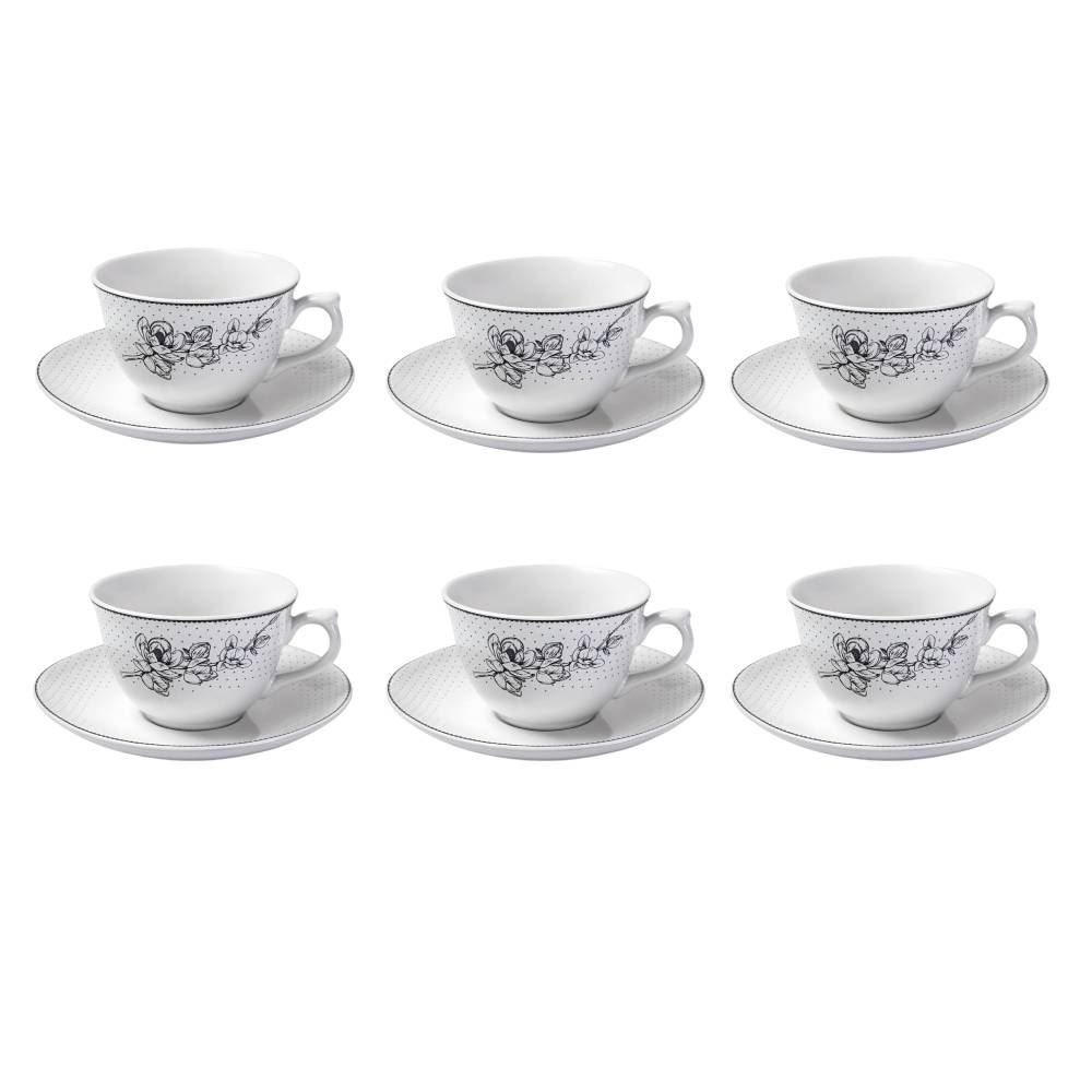 Jogo de Xícaras com Pires Porcelana Jasmine Havan Casa 12 Peças - Estampado